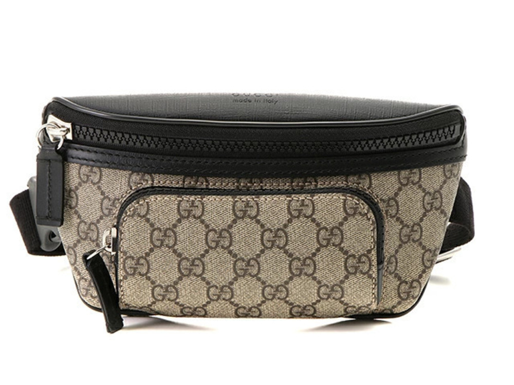 Gucci GG Supreme Belt Bag Beige Cream Black Leather